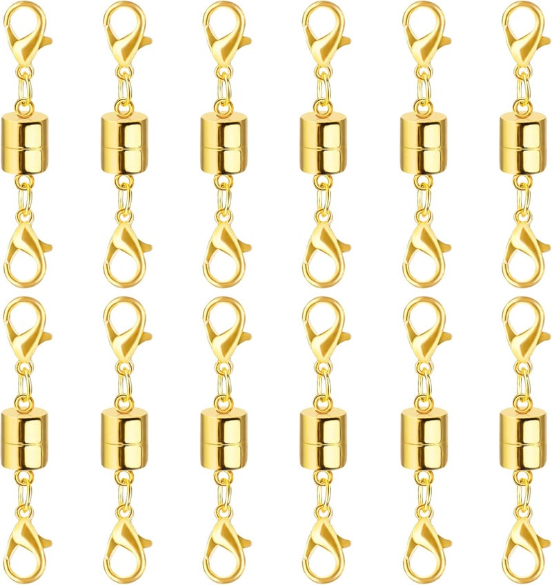 SUTQIGUI Magnetic Necklace Jewelry Clasps and Closures with Double Lobster Clasp, 14K Gold Magnetic Jewelry Clasps for Necklaces, Bracelet Necklace Extenders for Women (12PCS) - Image 1